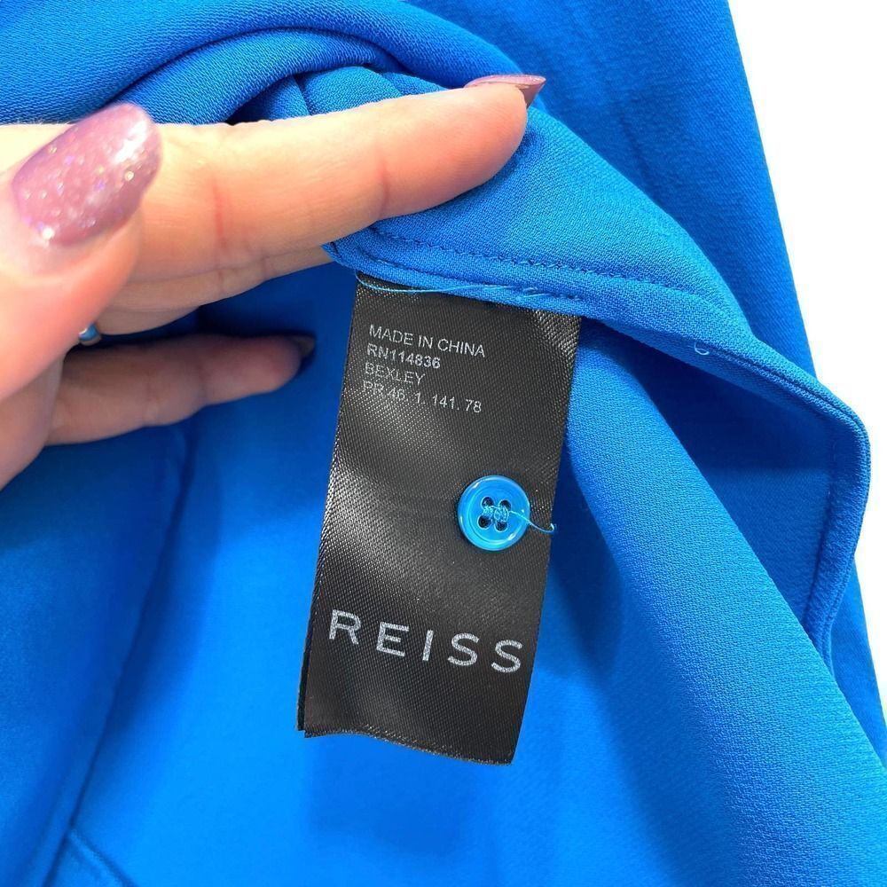 Reiss Bexley‎ Pleated Embroidered ruffle Crepe Blouse top Size 0 blue cerulian - Picture 11 of 12